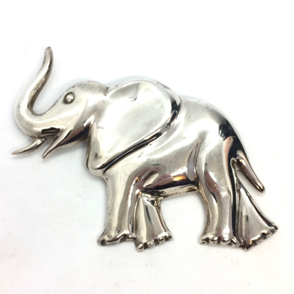 VINTAGE MEXICAN STERLING SILVER ELEPHANT PIN BROOCH LARGE MEXICO